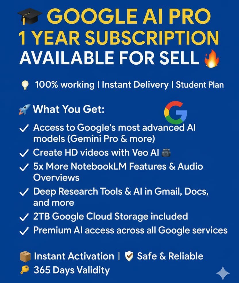 Gemini AI Pro Student Plan - Google AI Pro 1 Year Subscription Student Plan