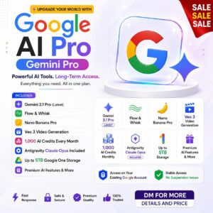 🔥 Google AI Pro Accounts Available ⚡ 18 Months Premium Subscription 🎬 Get 1,000 Google Flow Credits Every Month 🤖 Omni Flash Access Included 🎥 Create AI videos for just 15 Credits per Video 💎 Buy 10 Google Accounts and receive 10,000 Flow Credits Every Month 📦 Limited Stock Available